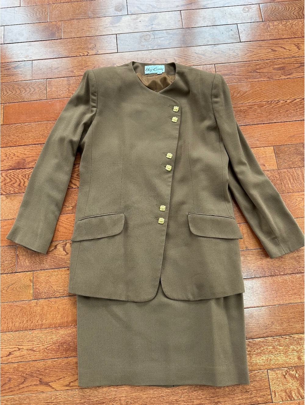 Vintage Oleg Cassini Wool Skirt Suit 12 Gold Buttons